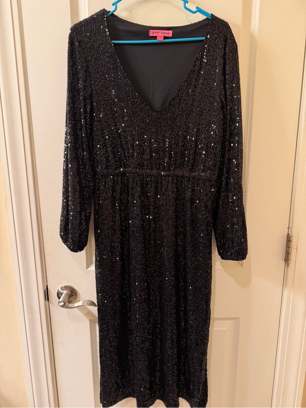 Betsey Johnson Black Sequin Long Sleeve V-Neck Dress Size M